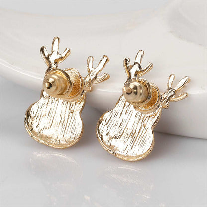 Red Enamel & Goldtone Reindeer Face Stud Earrings