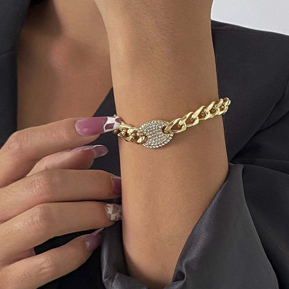 Cubic Zirconia & Goldtone Oval Cable Chain Bracelet