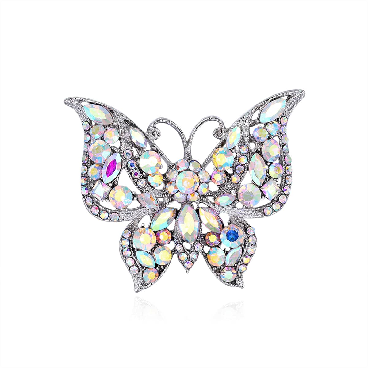 Red & Multicolor Cubic Zirconia Silvertone Butterfly Brooch