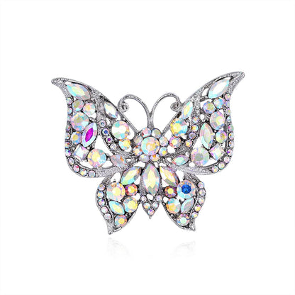 Red & Multicolor Cubic Zirconia Silvertone Butterfly Brooch