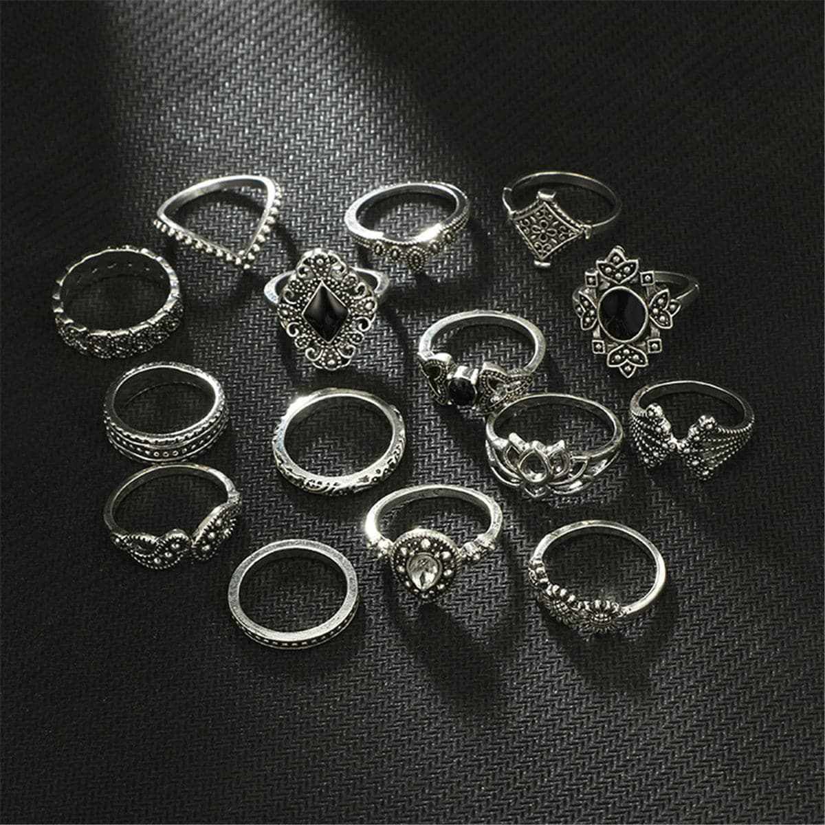 Cubic Zirconia & Resin Silvertone Sunflower Ring Set