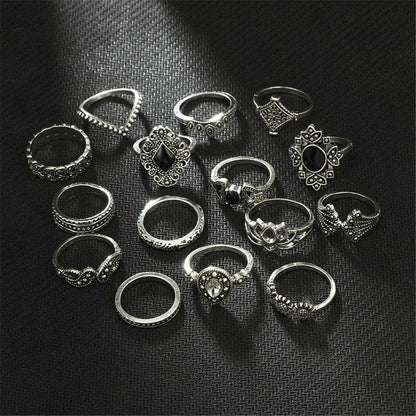 Cubic Zirconia & Resin Silvertone Sunflower Ring Set