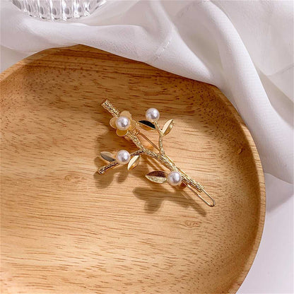 Pearl & Goldtone Flower Branch Hair Clip