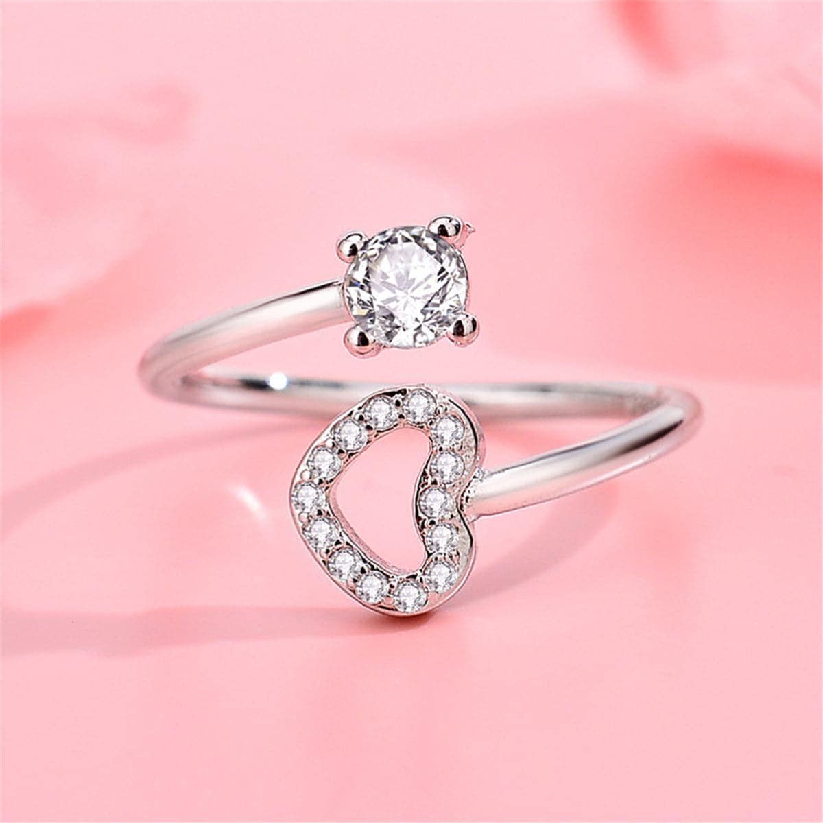 Crystal & Cubic Zirconia Heart Wrap Ring