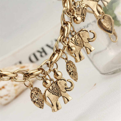 Goldtone Elephant & Heart Charm Anklet