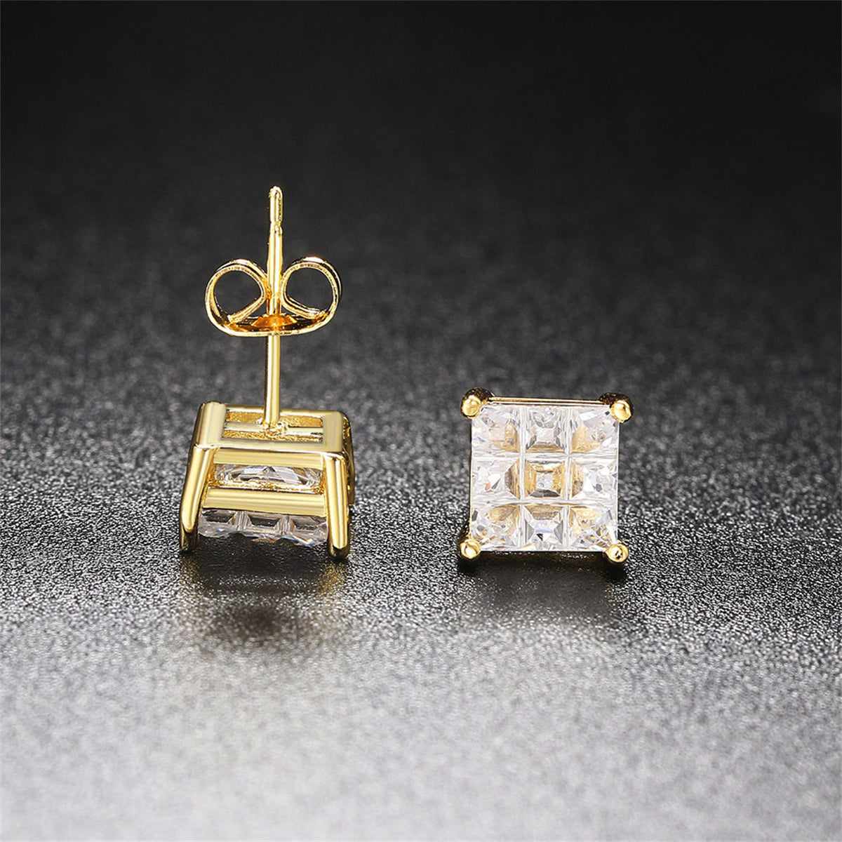 Crystal & Goldtone Square Stud Earrings-4