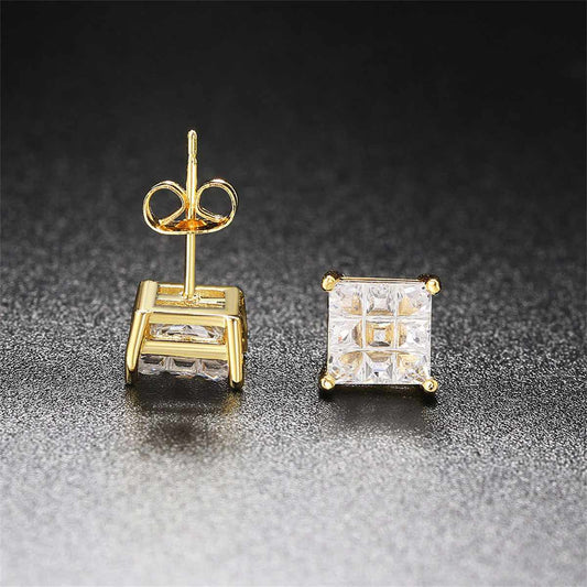Crystal & Goldtone Square Stud Earrings