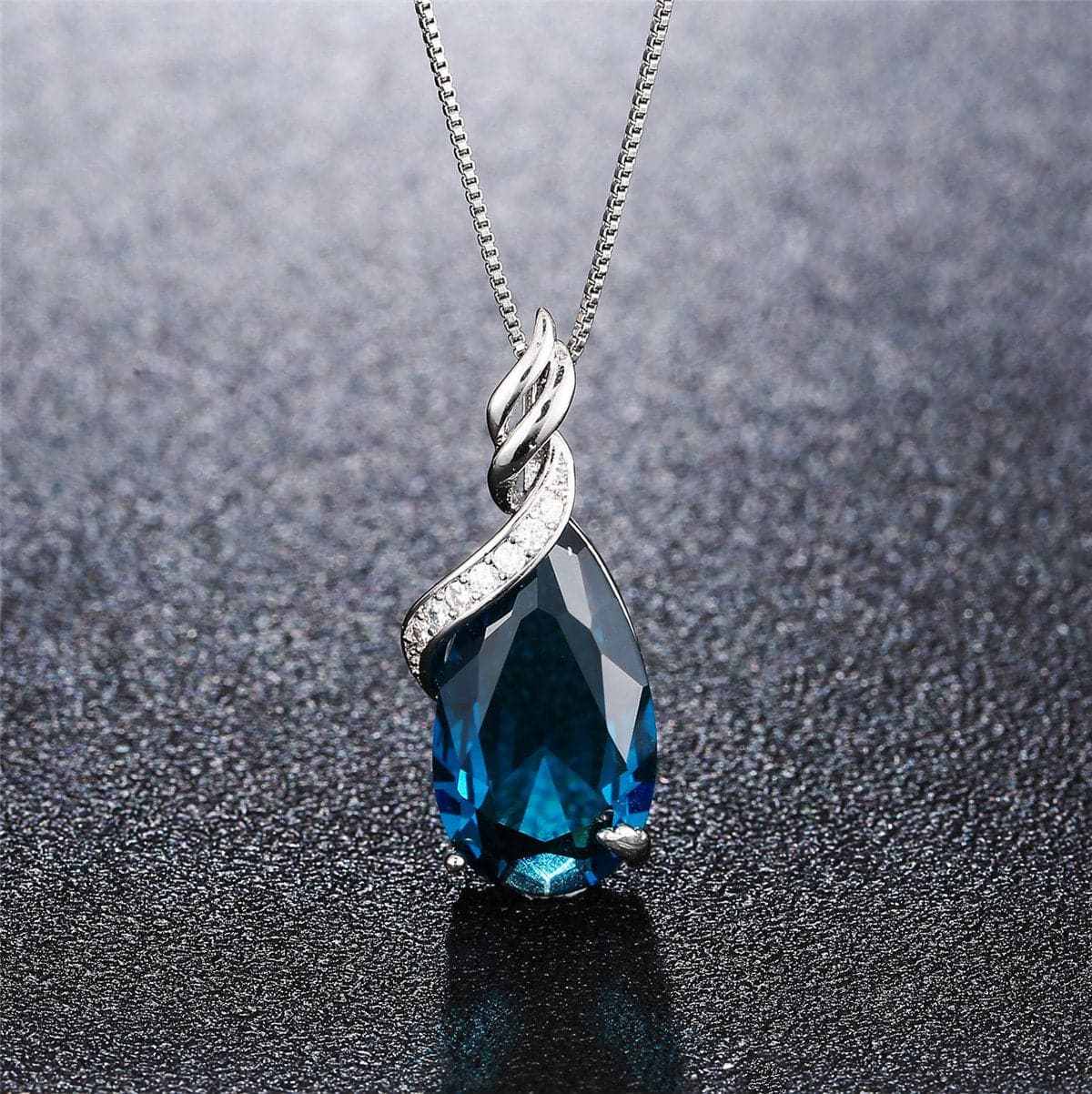 Blue Crystal & Cubic Zirconia Wrap Bezel Prong Pendant Necklace