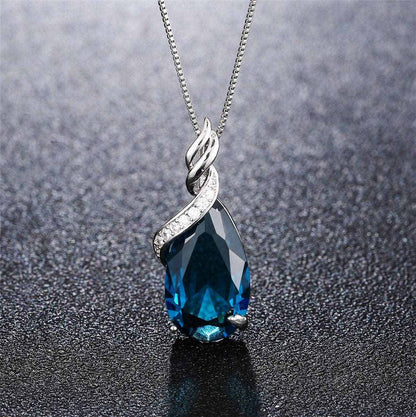 Blue Crystal & Cubic Zirconia Wrap Bezel Prong Pendant Necklace