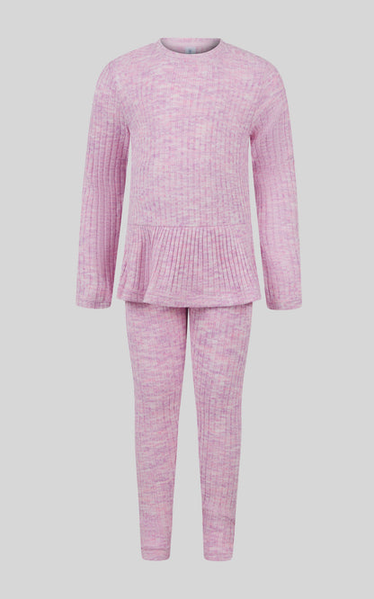 4-6X 2 PC Ribbed Space Dye Peplum Pullover + Legging Set