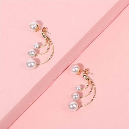 Pearl & Goldtone Curved Drop Earrings