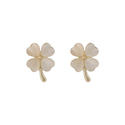 Cats Eye & Goldtone Clover Stud Earrings