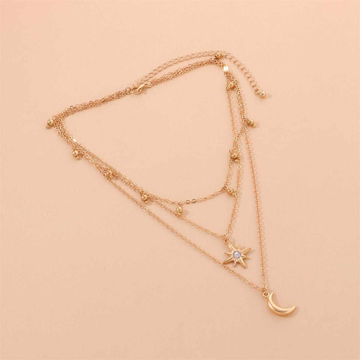Cubic Zirconia & Goldtone Stars Moon Layered Pendant Necklace