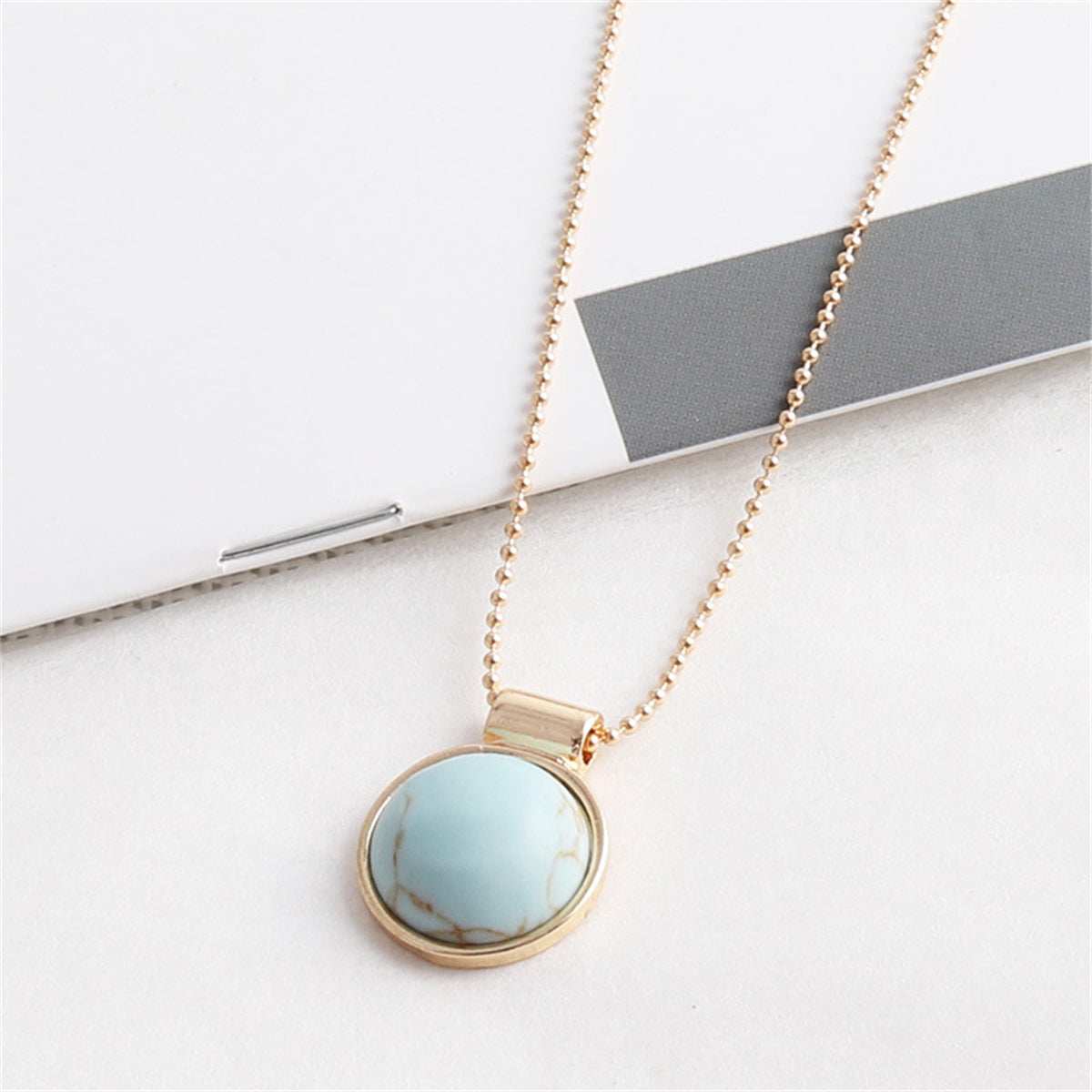 Turquoise & Goldtone Round Pendant Necklace