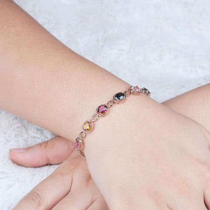 Red & Blue Crystal & Rose Goldtone Oval Station Bracelet