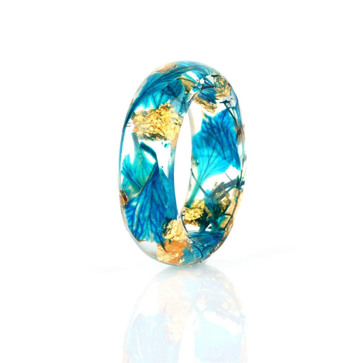 Aqua & Golden Dried Flower Band Ring