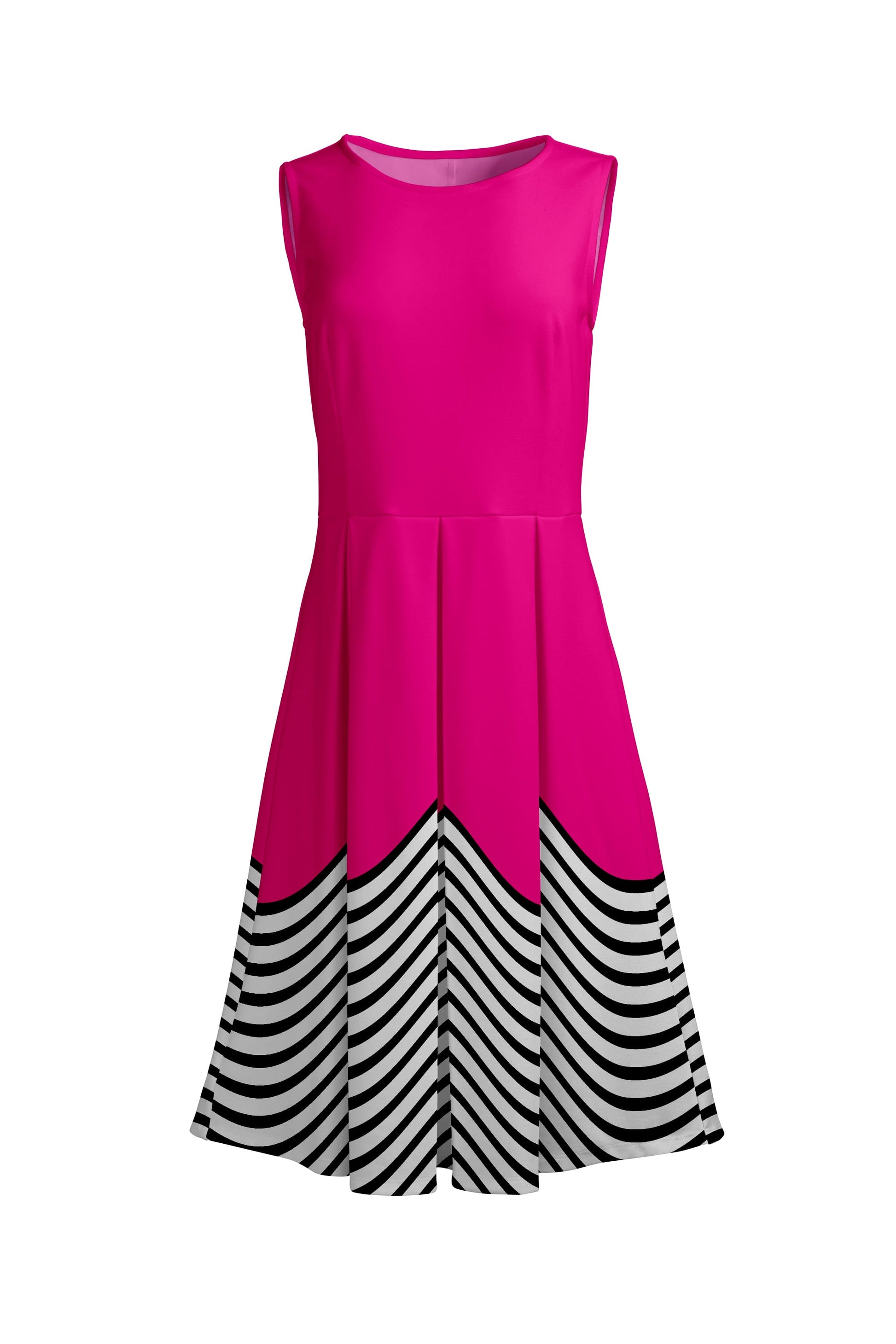 Lily by Firmiana Women's Sleeveless Dress with Pleated Skirt Fuchsia & Black Chevron Hem Fuchsia & Black Chevron Hem / 1XL