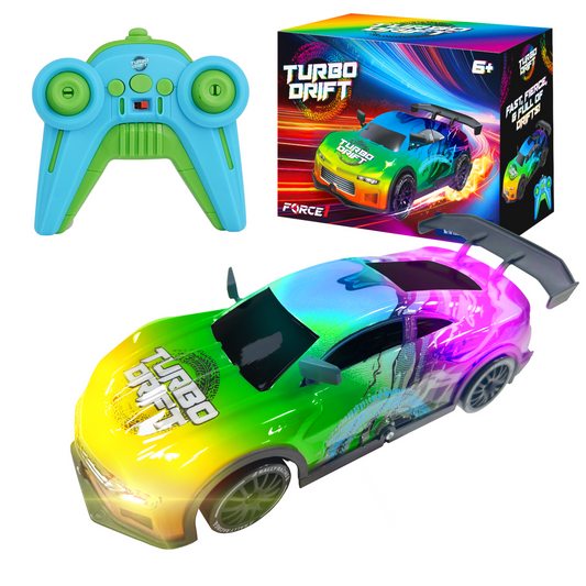 Yellow, green, pink and blue mix car and blue remote-