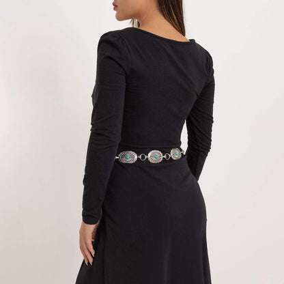 Turquoise & Silvertone Oval Chain Station Waist Belt