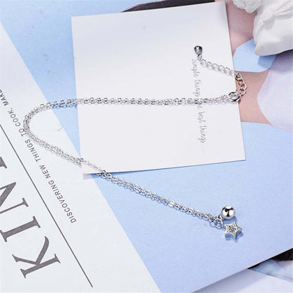 Cubic Zirconia & Silvertone Star & Bead Pendant Necklace