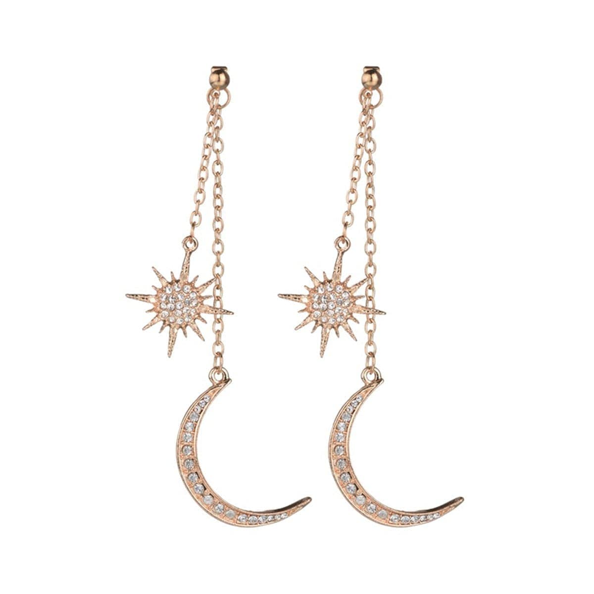 Cubic Zirconia & Goldtone Hanging Moon Star Drop Earrings
