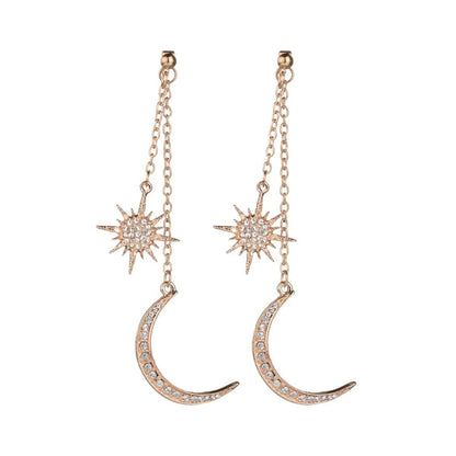 Cubic Zirconia & Goldtone Hanging Moon Star Drop Earrings