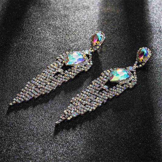 Cubic Zirconia & Crystal Pear Tassel Drop Earrings