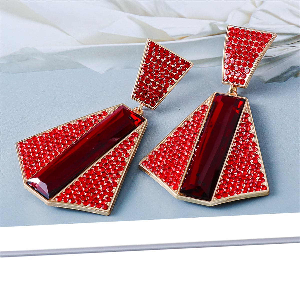 Red Crystal & Cubic Zirconia Goldtone Geometric Drop Earrings