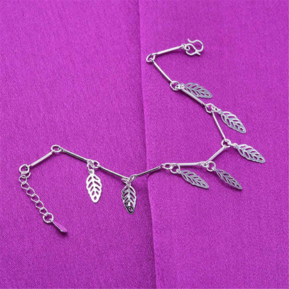 Silvertone Leaves Station Anklet