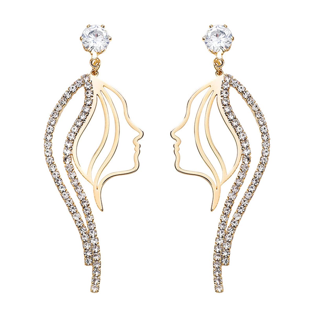 Cubic Zirconia & Goldtone Abstract Figure Drop Earrings