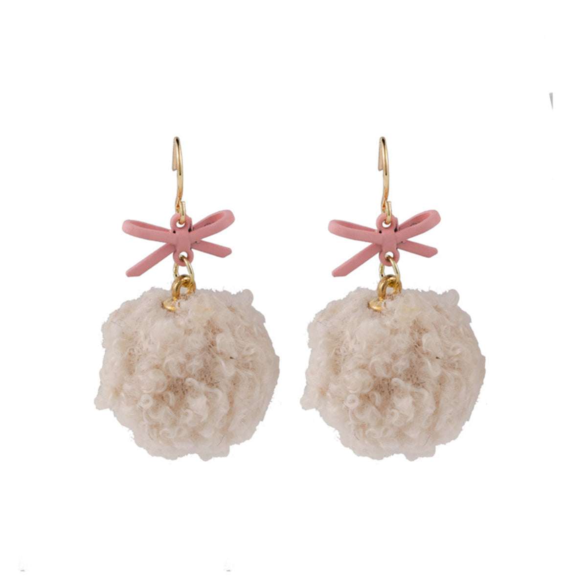 Goldtone & Pink Pompom Bow Ball Drop Earrings