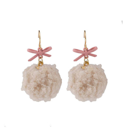 Goldtone & Pink Pompom Bow Ball Drop Earrings