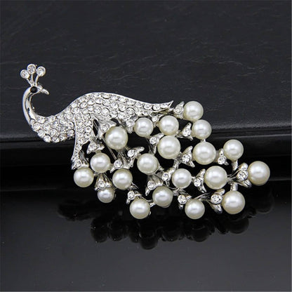 Pearl & Cubic Zirconia Silvertone Peacock Pavé-Set Brooch