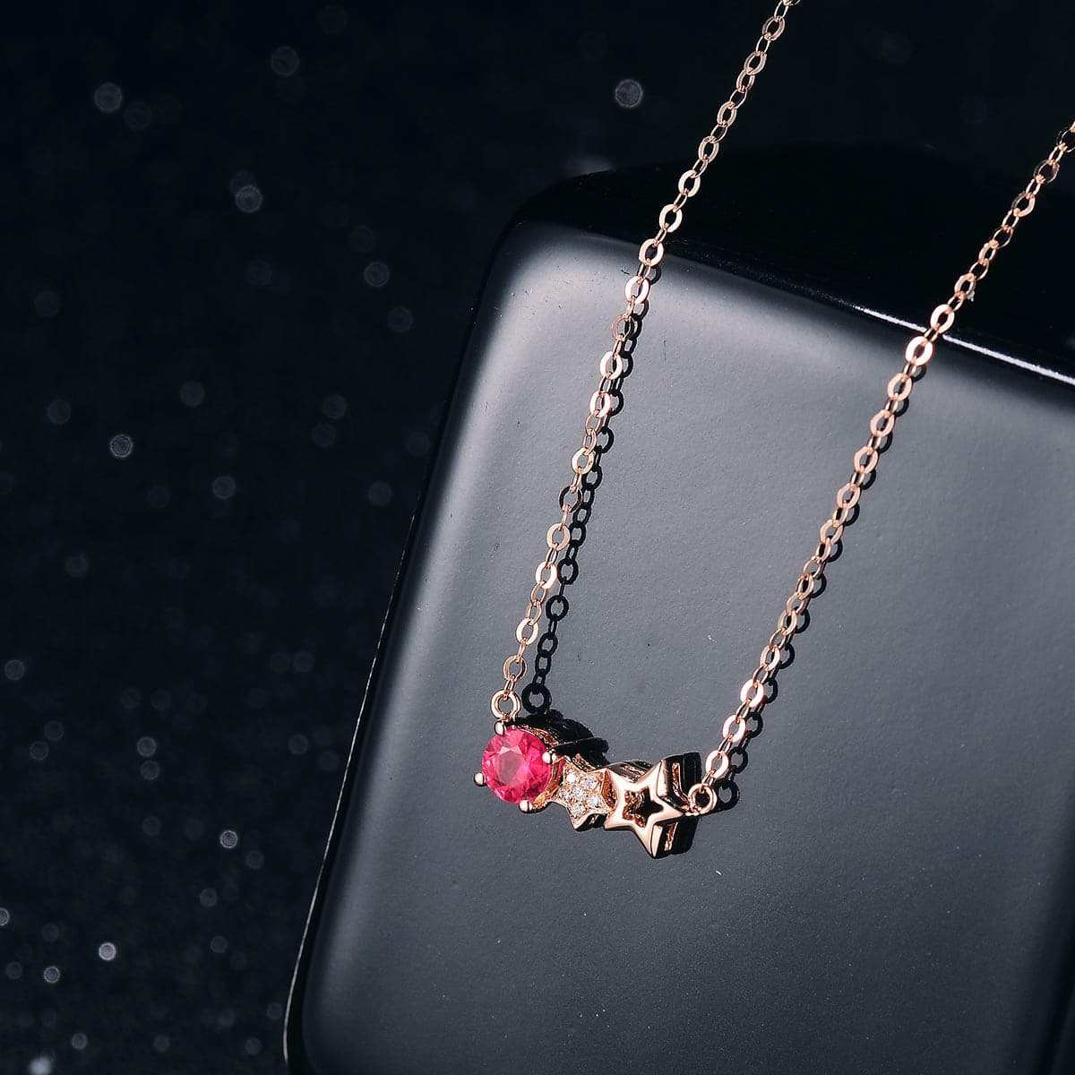 Red Crystal & Cubic Zirconia Star Pendant Necklace