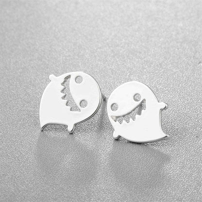 Silvertone Ghost Stud Earrings