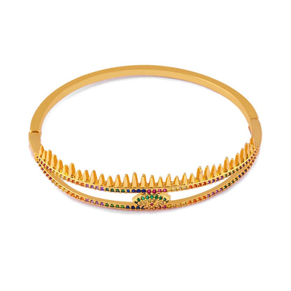 Rainbow Cubic Zirconia & Goldtone Evil Eye Bangle