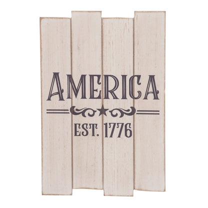 11.75 Inch White Patriotic America Slat Decor Wall Sign Panels for July 4th Celebrations