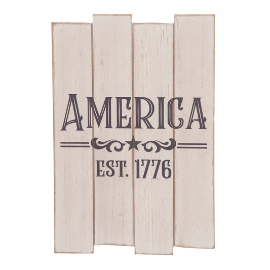 11.75 Inch White Patriotic America Slat Decor Wall Sign Panels for July 4th Celebrations