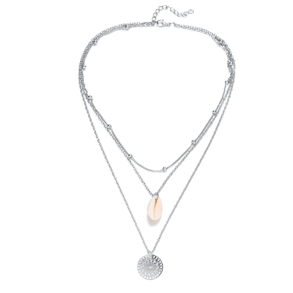 Silvertone Shell Lotus Layered Pendant Necklace