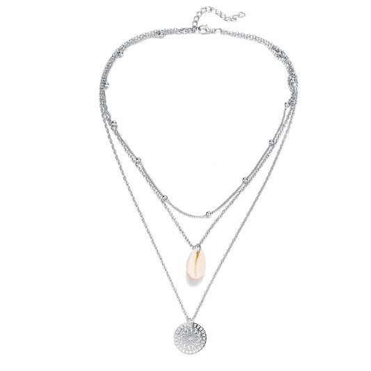 Silvertone Shell Lotus Layered Pendant Necklace