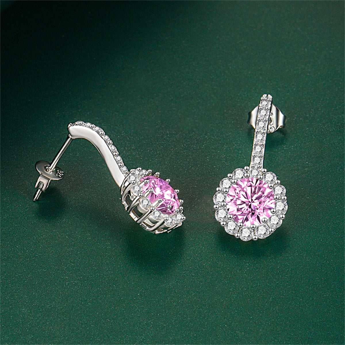 Pink Crystal & Cubic Zirconia Silvertone Round Dangle Earrings