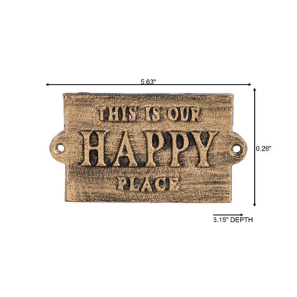 Iron Gold Happy Place Sign for Spring Wall and Entryway Decor