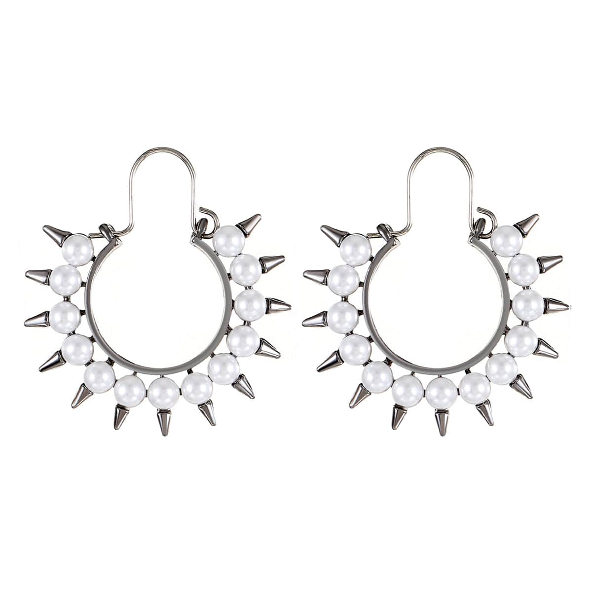 Pearl & Blacktone Spike Hoop Earrings