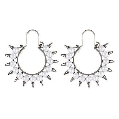 Pearl & Blacktone Spike Hoop Earrings
