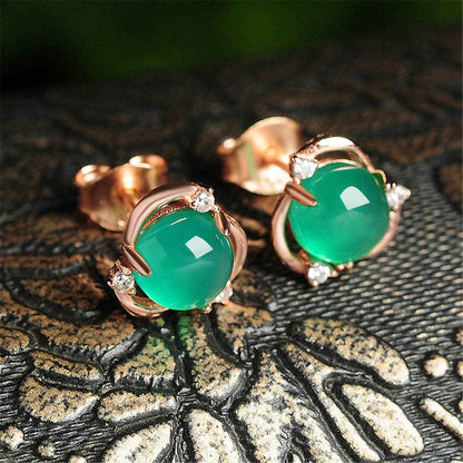 Green Jade & Cubic Zirconia Goldtone Stud Earrings