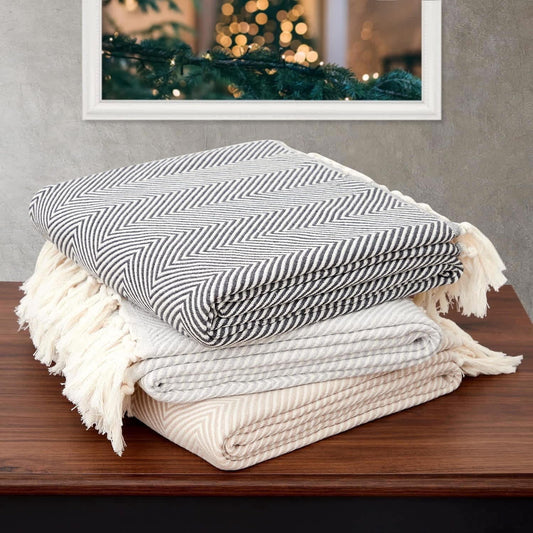 Mykonos Home Christmas Throw Blanket (Pack of 2) Boho Design, 100% Turkish Cotton Weaving, 51x70 in Gift Idea for Holiday