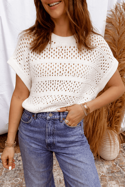 Rayna Out Knit Dolman Sweater - White / L - 12/14