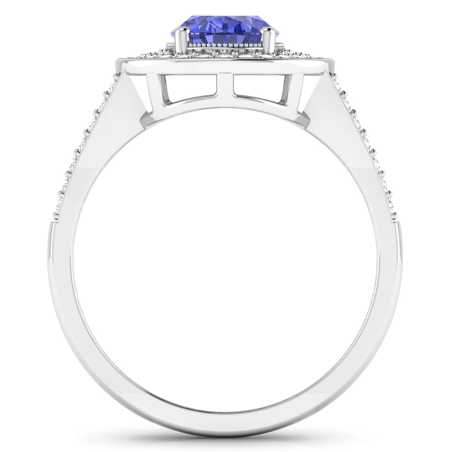 1.43 Ct Oval Violet Tanzanite and White Diamond Prong 14k Gold Halo Pave Statement Ring