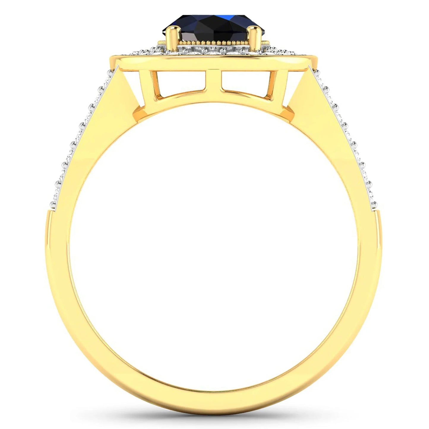1.64 Ct Oval Blue Sapphire and White Diamond Prong 14k Gold Halo Pave Statement Ring