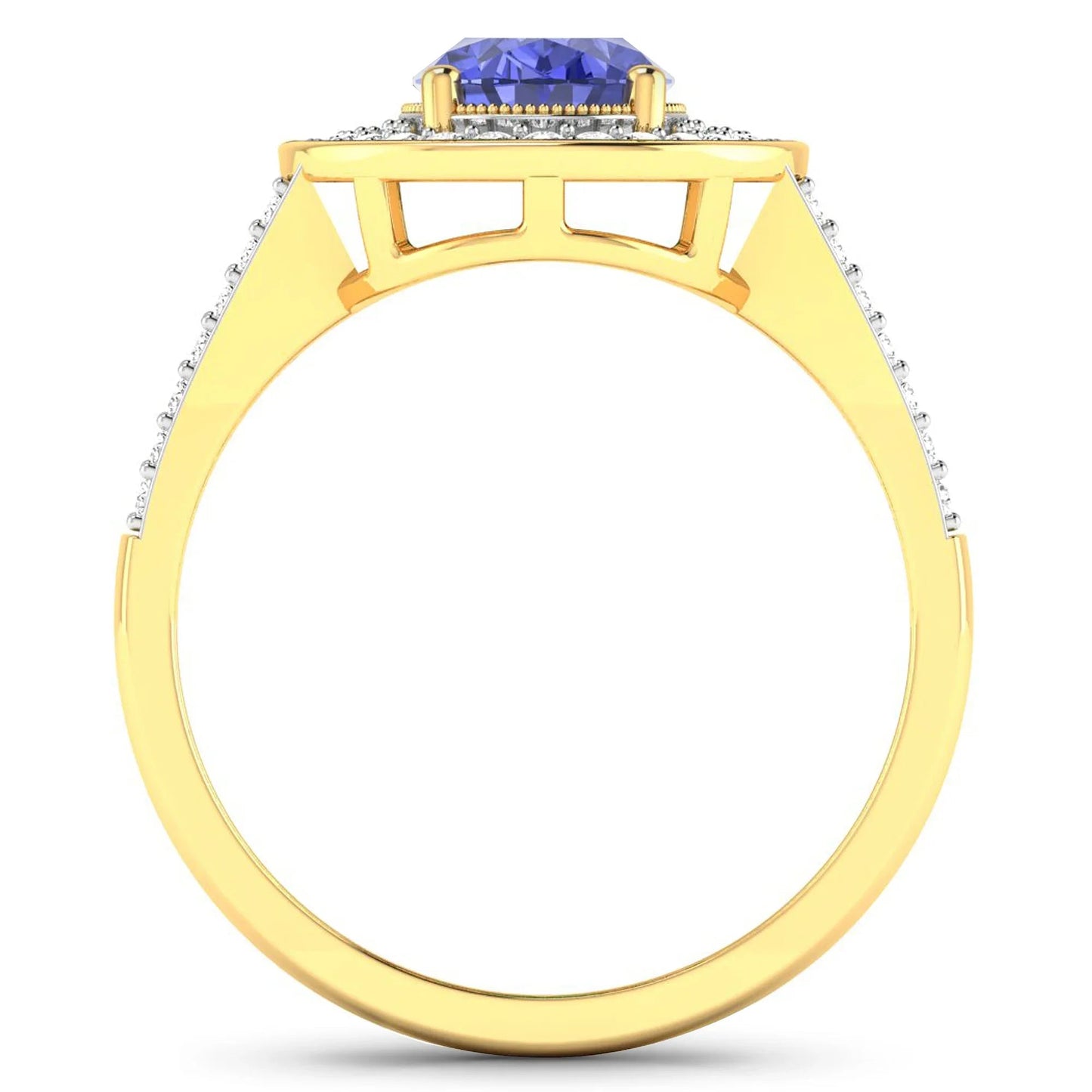 1.43 Ct Oval Violet Tanzanite and White Diamond Prong 14k Gold Halo Pave Statement Ring